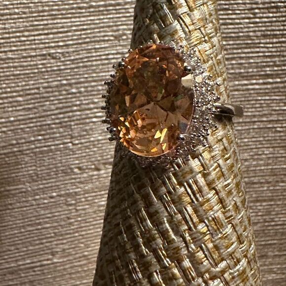 11CT ROUND MORGANITE RING W CZ DIAMONDS CIRCLING - Picture 9 of 11